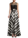 Carmen Marc Valvo Infusion Striped Illusion Gown In Black Ivory