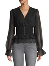 ALLISON NEW YORK SHEER-SLEEVE FAUX PEARL-BUTTON BLOUSE,0400011892190