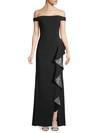 CARMEN MARC VALVO INFUSION OFF-THE-SHOULDER CREPE GOWN,0400011806884