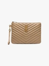 SAINT LAURENT SAINT LAURENT BEIGE YSL MONOGRAM QUILTED CLUTCH BAG,379039CWU0114574512