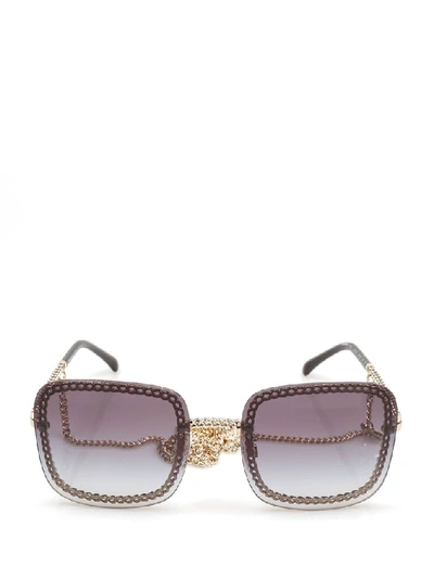 Pre-owned Chanel Detachable Chain Square Over Sunglasses In Gold
