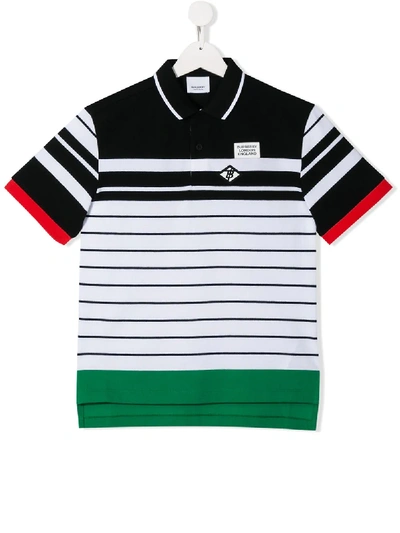 Burberry Kids' Striped Polo Shirt In 黑色