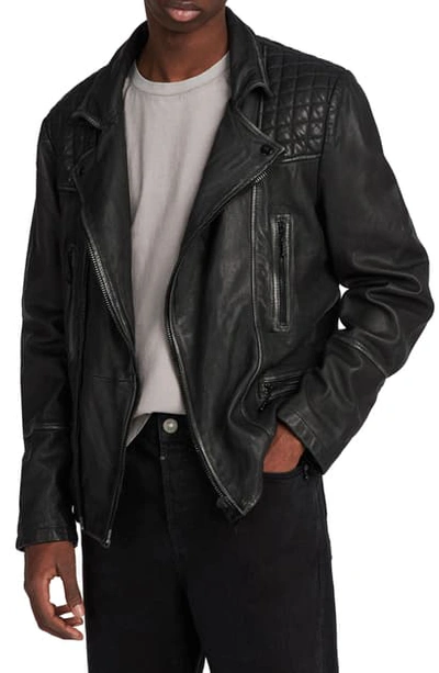 Allsaints Cargo Biker Slim Fit Leather Jacket In Black/ Gray