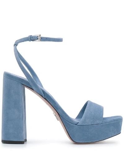 Prada Chunky Heel 125mm Platform Sandals In Blue
