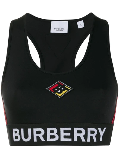 Burberry Logo Print Sports Bra In Black