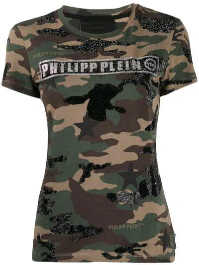 Philipp Plein Logo Camouflage Print T-shirt In Green