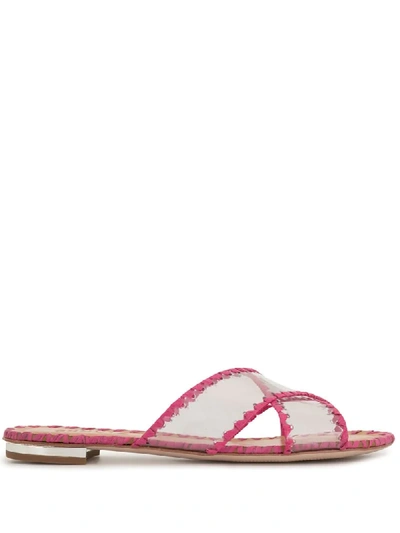Schutz Pvc Stitched Trim Slides In Pink