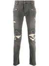 BALMAIN BIKER RIPPED SKINNY JEANS