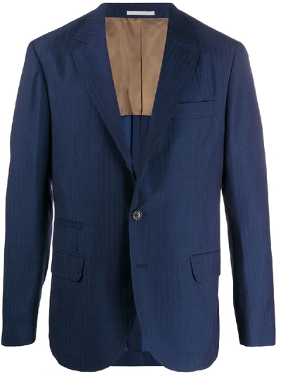 Brunello Cucinelli 提花条纹西装夹克 In Blue
