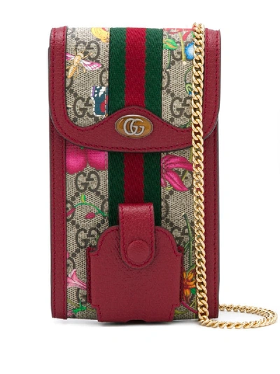 Gucci 花卉图案搭链小手包 In Red