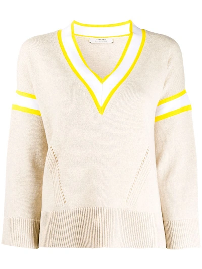 Dorothee Schumacher Contrast V-neck Cable Knit Top In Beige