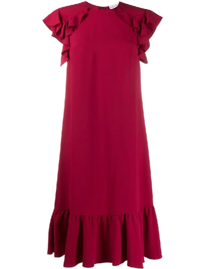 Red Valentino Scalloped Midi Dress In Red