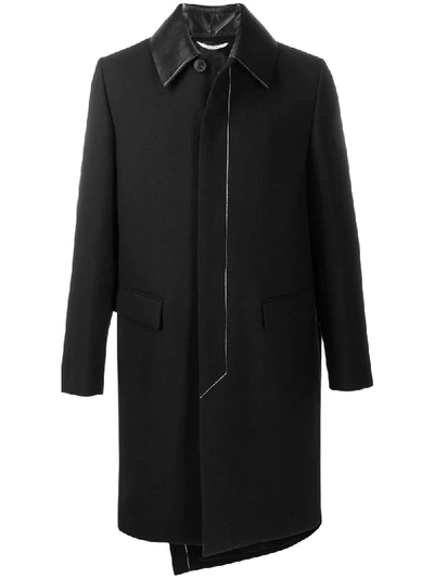 Valentino 皮质领单排扣大衣 In Black