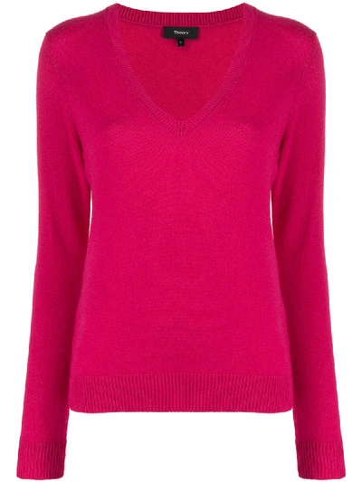 Theory Cashmere Knitted V-neck Jumper In Pink