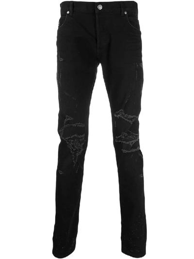 Balmain Distressed Slim-fit Jeans In Black