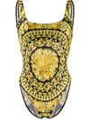 Versace Barocco Classico One Piece Swimsuit In Black ,gold
