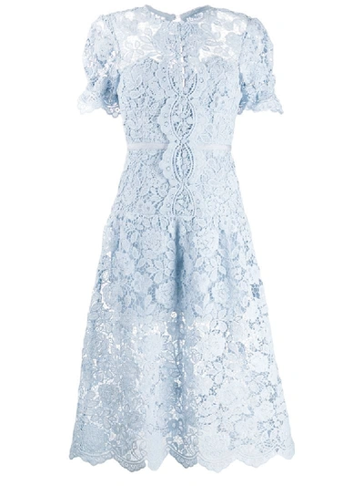 Self-portrait Puffball-sleeved Lace Midi Dress In Blue