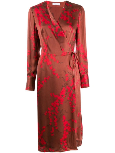 Equipment Willowe Floral Long-sleeve Silk Midi Wrap Dress In Smoked Paprika Multi
