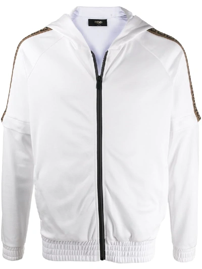 Fendi Ff Stripe Zipped Jacket In White