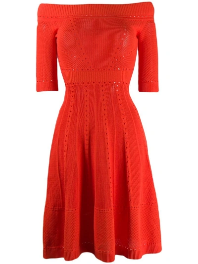 Dsquared2 Off-shoulder Knitted Dress In Orange