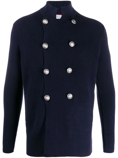 Brunello Cucinelli Double-breasted Knitted Cardigan In Dark Blue