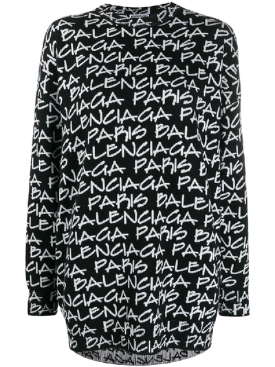 Balenciaga Paris Jacquard Print Jumper In Black