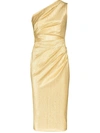 DOLCE & GABBANA ONE-SHOULDER METALLIC SILK-BLEND MIDI DRESS