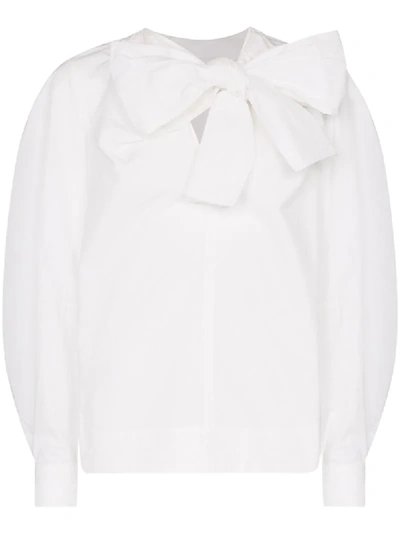 Ganni Cotton Poplin Sweater L/s High Neck In Bright White