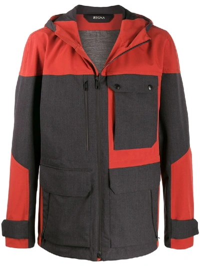 Z Zegna Colour-block Hooded Jacket In Grey