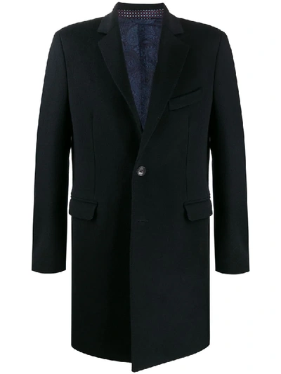Etro Straight Fit Buttoned Coat In Blue