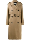 Saint Laurent Cotton-silk Belted Trench Coat In Brown