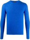 Prada Ribbed Crew Neck Jumper In Blue