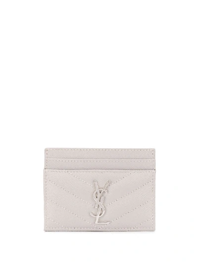 Saint Laurent Monogram Plaque Cardholder In Grey