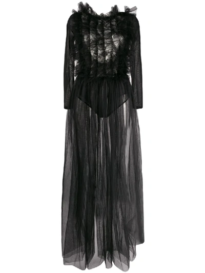 Alchemy Ruffle-chest Backless Tulle Gown In Black