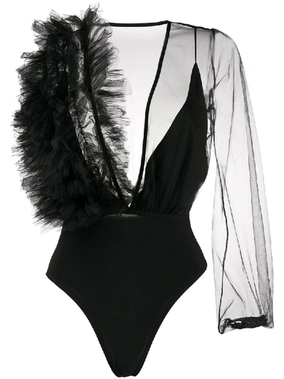 Alchemy Asymmetric Tulle Bodysuit In Black