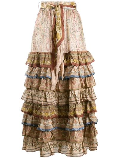 Zimmermann Spliced Tiered Skirt In Neutrals