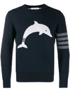 Thom Browne Navy Dolphin Icon Crew Neck Pullover In Blue