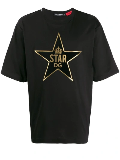 Dolce & Gabbana Millennials Star Logo T-shirt In Black,gold