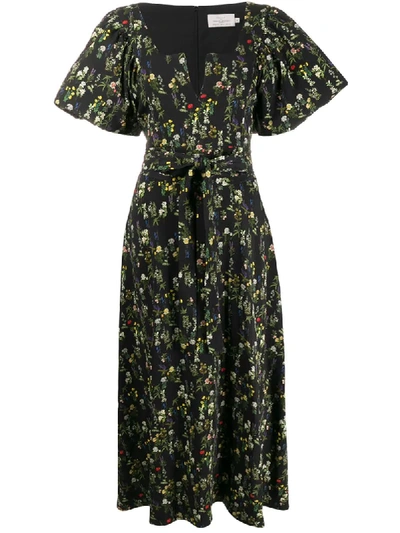 Preen By Thornton Bregazzi Katarina Pouf Sleeve Tea Dress In Black