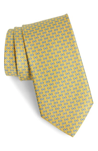 Ferragamo Dumbbell Print Silk Tie In F.giallo