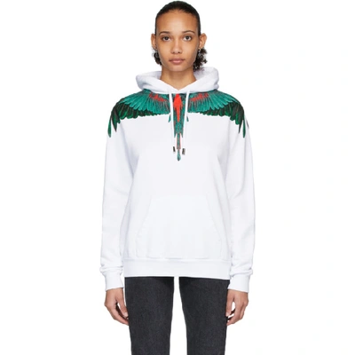 Marcelo Burlon County Of Milan White And Green Wings Hoodie In White/green