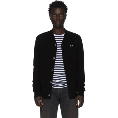 Comme Des Garçons Play Fine Knit Cardigan With Logo Patch In Black