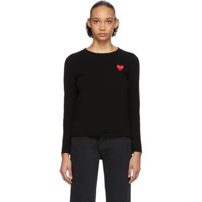 Comme Des Garçons Play Embroidered Heart V-neck Jumper In Black