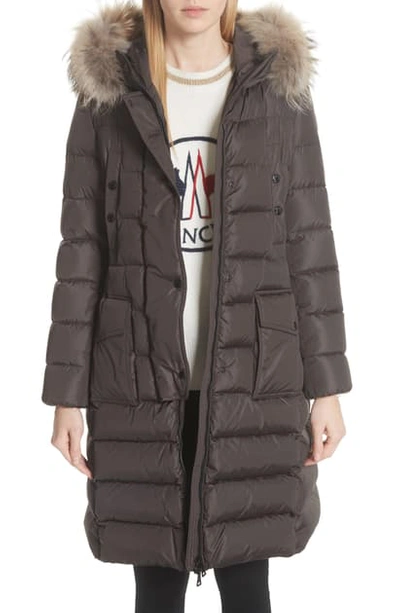 Moncler 'khloe' Water Resistant Nylon Down Puffer Parka With Removable Genuine Fox Fur Trim In Brown