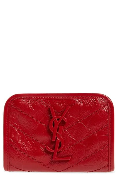 Saint Laurent Niki Quilted Leather Wallet In Rouge Eros