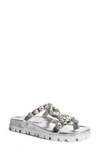 MIU MIU EMBELLISHED SLIDE SANDAL,5XX414 3T06F 01099