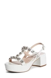 Miu Miu Women's Jeweled Patent Leather Slingback Platform Sandals In Bianco