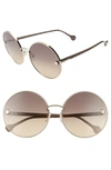 Ferragamo Fiore 63mm Oversize Gradient Round Sunglasses In Gold/ Grey Sand