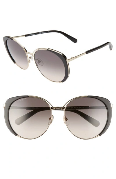 Ferragamo Women's Classic Oversized Cat Eye Sunglasses, 60mm In Light Gold/black/gray Rose Gradient