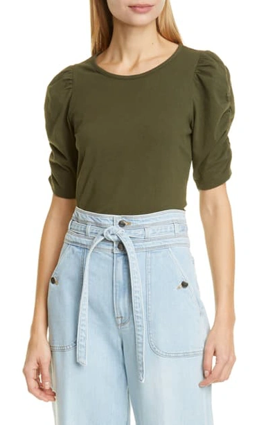 Frame Ruched Sleeve Top In Deep Moss